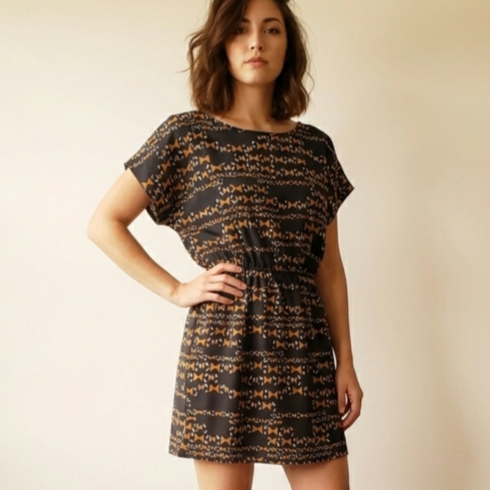 BLACK Ochre Patterned Boxy Tunic Mini dress Size M